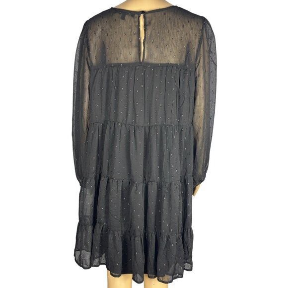 Always Indigo Tiered Mini Dress Women’s Plus Size 1X Black Mesh Printed - Picture 4 of 14